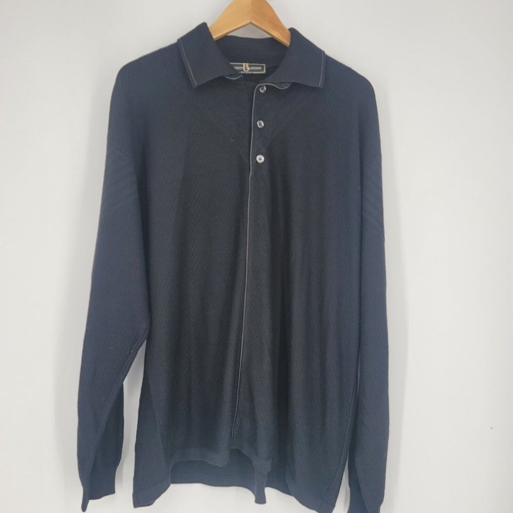 UMBERTO BLANCIONI Mens 1/4 Button Front Pullover Sweater Black Size Large - Picture 2 of 5